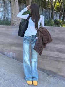 Extra Long 180cm Super High Womens Loose Wide Leg Jeans Low Waist Spring Summer Bell Bottom Jeans Non Fitting American Style