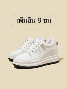 ผู้หญิง ลำลอง สไตล์สปอร์ต พื้นรองเท้ายางปลายมนผูกเชือกแบน หนัง รองเท้าผ้าใบ พื้นรองเท้าสูง ใส่ส้นหนา ฤดูใบไม้ผลิ ฤดูใบไม้ร่วง สไตล์
