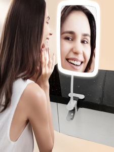 LED Light Charging Portable Makeup Mirror Beauty Bathroom Mirror with Clip Supplementary Light Compact Travel Size Vanity Mirror
