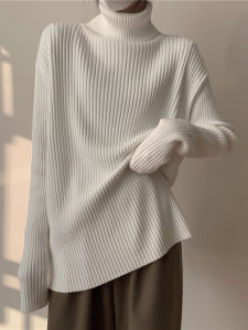 Plus Size Womens Clothing Korean Style Sense of Design Niche Style Turtleneck Slimming Knitted Sweater Idle Style Loose Fashion Versatile Top