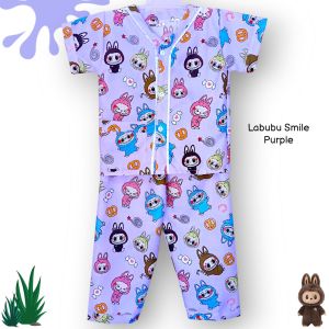 Kiddy.by Setelan Baju Tidur Anak Perempuan Dan Laki-laki Tanpa Kerah Karakter Lucu Usia 1-12 Tahun Motif Labubu Smile