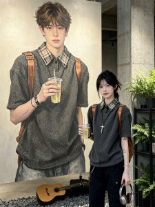 ZHUOCAN | Áo Polo Ngắn Tay Kiểu Lớp Plaid Mỹ