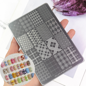 9.5X14.5cm Plaid Lines Nail Stamping Plates Plus Size Lace Grids/Geometric Stripes Nails Art Template DIY Manicure Printing Tool