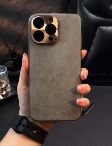 NEW PREMIUM!! Case Alcantara Suede Leather Gold Plating Camera IP 16 & 15