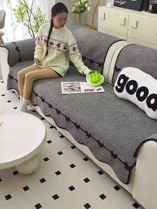 Áo Phủ Ghế Sofa Chất Liệu Nhung Xù Kiểu Hàn Quốc Viền Gợn Sóng Trang Trí Nơ Chống Trơn Trượt Dễ Vệ Sinh Dùng Trang Trí Phòng Khách.