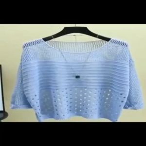 เสื้อสเวตเตอร์ถักสำหรับผู้หญิง อารมณ์ฤดูร้อน Hollowed Out Bat Sleeve เสื้อสเวตเตอร์ถักสำหรับผู้หญิง