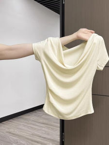 Korean Style One Shoulder T-Shirt Womens Slim Fit Short Sleeve Sweet Style Pure Desire Show Shoulder Top Summer Fashion