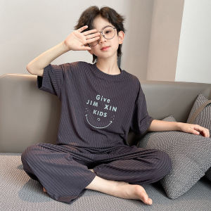 Cool Modal Ice Silk Charmeuse Sleepwear Summer Thin Home Clothes for Boys Breathable Moisture Wicking Casual Style Air Conditioner Suit