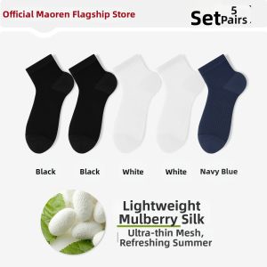 MiiOW | Summer Ultra-thin Mulberry Silk Ventilated Breathable Anti-odor White Business Short Socks