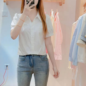 Elegant Polo Neck Short Sleeve Shirt Womens Pure Color Simple Design Commute Friendly Spring New Style Versatile Quality Top