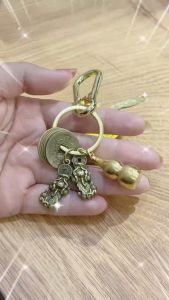 Pure Copper Pixiu Piyao Wulou 12 Zodiac Sign Five Emperors Coin Brass Keychain For Wealth protection