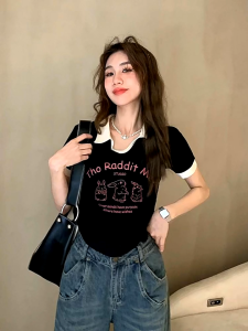 white july🌸พร้อมส่ง เสื้อแขนสั้นลำลองผู้หญิง เสื้อยืดผู้หญิง สไตล์เกาหลีเรียบง่าย ลายน่ารัก สบายๆและสบายๆ