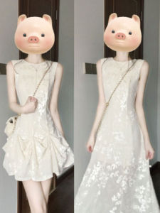 Elegant White Moonlight Dress French Style Beautiful Unique Waist-Cinching Slim Fit Vest Summer Trendy Clothing