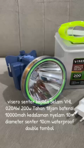 Senter Kepala Selam Visero VHL-020AW 200 Watt Cahaya Putih Dengan Fitur SOS BONUS Kacamata Selam