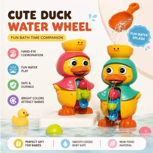 Cute Duck Water Wheel Fun Bath Time Companion Hand-Eye Coordination Fun Water Play Safe and Durable Bright Colors Attract Babies bubble bath play