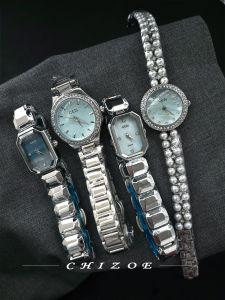 Chizoe Lãng Mạn Màu Xanh Cao Cấp Thời Trang Sành Điệu Nữ Đồng Hồ Mặt Số Ngọc Trai Nhẹ Nhàng Đa Năng Hợp Kim Chuyển Động Thạch Anh Dây Đeo Vai