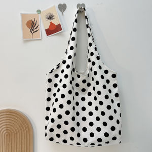 กระเป๋าผ้าใบลายจุดสไตล์ญี่ปุ่นสำหรับใส่ไปเรียน กระเป๋าสะพายไหล่ข้างเดียวแบบลำลองสำหรับผู้หญิง กระเป๋าผ้าใบที่สามารถซักได้