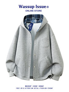 Vintage Plaid Patchwork Hoodie Mens Spring/Autumn Casual Loose Jacket