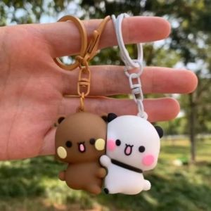 、、Cartoon Panda Bubu Dudu Magnetic Keychain Cute Backpack Pendant with Toy Figures Couple Accessories Ideal Fantasy Themed Gift