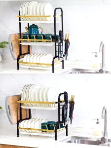 Rak Piring Rak Cuci Piring Penyimpanan Dapur Stainless Steel Dish Rack Muat Mangkuk Dan Piring