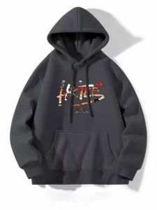 2024 New Arrival Print Autumn and Winter Thin Fleece-lined Chinese Fad Sweatshirt Mens Hooded Hong Kong Style Trendy Brand Plus Size Loose Pullover