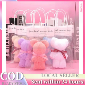 Cute Teddy Bear Folded Towel Hand Towel Microfiber Face Towel with Free Mesh Bag Gifts Coral Fleece Bear Towel Wedding Present Birthday Door Gift