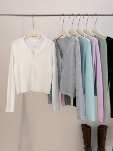 AMILUCK | Soft Cozy Knitted Short Sleeveless Womens Cardigan Autumn New Style Slimming Small Size Long Sleeve Top Fashionable Commute Style