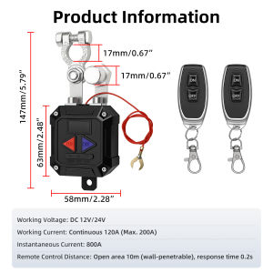 RYSJM | 12V 24V Remote Battery Disconnect Switch With 2 Remote 260A Master Kill Switch Automatic Power Shut Off With LED Voltage Display
