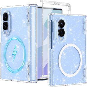 Glitter Clear for Samsung Galaxy Z Fold 8 CaseZ Fold 8 Ultra CaseBuilt in Screen Protector[Compatible with MagSafe] Hard PC Slim Shockproof Full Body Drop Protective Case