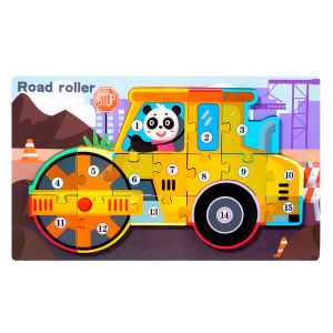 Number Wooden Puzzles Toys for Kids Toddler Number Puzzle 3D Car Puzzles and Engineering Vehicleal Jigsaw Toys for Boy Girl