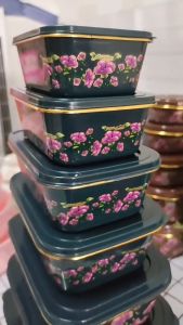 HOMEKING | 7 in 1 Set Floral Flower Print Food Container With Lids Containers Kitchenware Utensils