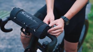 Santic Bike Handlebar Bag Handy Front Bike Bags Storage Pouch Pack with Shoulder Strap Little Mountain Road Bike Barrel Bag WZ24P176