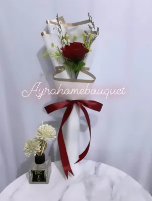 [SINGLE ROSE] Bucket Buket Bunga Mawar Artificial Palsu Plastik Mini Kecil Hadiah Wisuda Valentine Ulang Tahun Murah