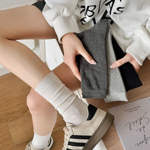 New 2025 Womens Mid-Calf Socks Thin Pure Cotton Double Stitched Flat Color Leggings Socks Breathable Moisture Wicking