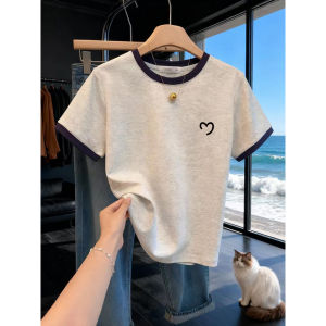 Colorblock Round Neck Square Shoulder Short Sleeve T-Shirt