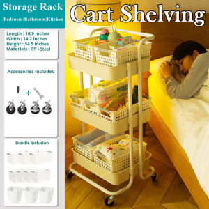 3 Tier Trolley Rack Kitchen Storage Rack Multipurpose Push Cart Bedroom Organizer Snack Storage Rack Baby Product Rack Cart Shelving Utility Cart