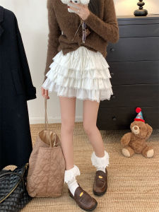 High Waist Loose Lace Trim Ballet Style Half Skirt for Women Cake Short Skirt Slimming Effect Autumn Season City Walk
