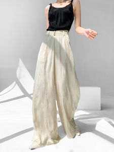 Ice Silk Wide Leg Pants Womens Summer Thin High Waist Button Cool Floor-Length Drapey Casual New Chinese Style Pants