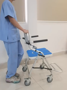 Heyman Aluminum Shower Wheelchair with Armrest and Wheel U-Shape Height-Adjustable Folding Shower Chair with Anti-Slip