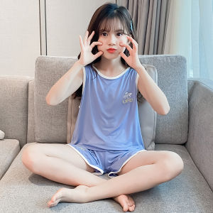 Ice Silk Modal Childrens Sleepwear Set for Girls Boys Summer Home Clothes Vest Shorts Pyjamas Casual Comfortable Kids Home Suit