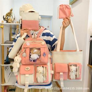 Túi Đeo Vai Phong Cách Hàn Quốc Dung Tích Lớn Túi Đeo Vai Học Sinh Trung Học Cơ Sở Bộ Năm Món Túi Đeo Vai Hình Búp Bê Dễ Thương