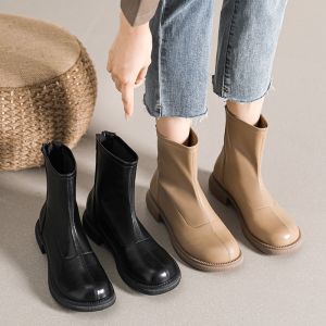 2023 Autumn and Winter New plus Size Womens Boots 41-43 Stretch Thin Boots Short Boots Flat Martens Boots Slim Looking Ankle Boots Trendy