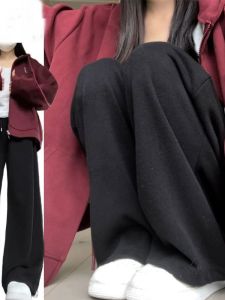 High Waist Straight Leg American Style Sports Pants for Students Womens Casual Trousers Slimming Loose Wide Leg Pants