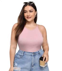 Plus Size Halter Neck Sleeveless Crop Top - ALICE
