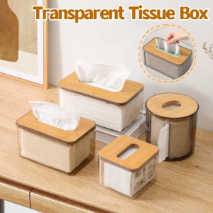 Nordic Wood Minimalist Transparent Tissue Box with Cover Household Tissue Paper Kitchen Home Holder