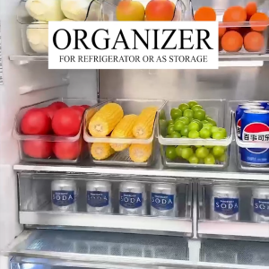 LOCAUPIN Fridge Organizer with Wheels Vegetable Fruit Storage Box Multifunctional Fridge Bin Fresh Keeping Kitchen Rack