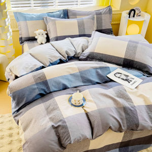 Plaid Print 100% Cotton Duvet Cover Set Breathable Sweat-absorbent Bedding Set with 2Pillowcases Adults Kids Comforter Cover Set