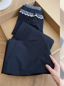 American Retro Heavy Duty Patchwork Casual Pants Mens Loose Long Trousers Summer Unique Good Looking Plaid Lace High Waist