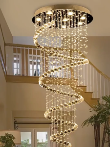 Lampu Gantung Tangga Panjang Lampu Villa Lampu Gantung Kristal Lampu Spiral Ruang Tamu Dupleks Lampu Kaca Romantis Dekoratif
