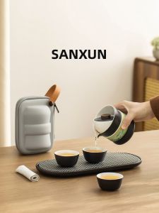 SANXUN | Travel Tea Set with Rotating Teapot and Quick Serve Cup